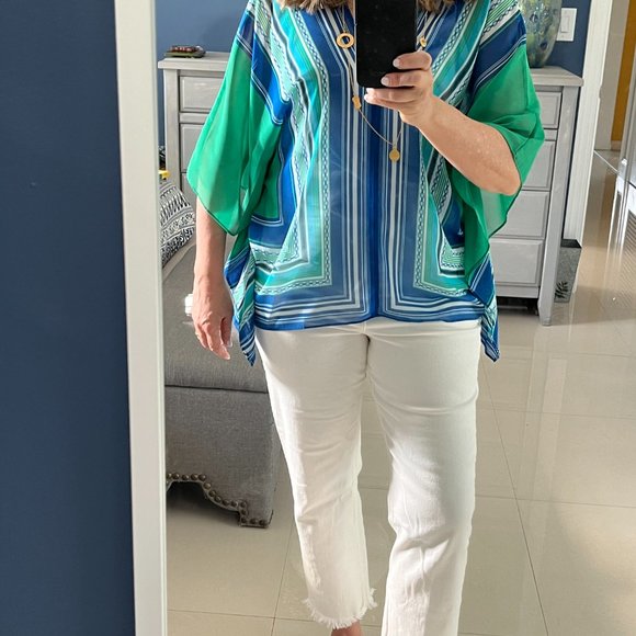 Ann Taylor Gauze Top Blouse Green & Blue XS/S